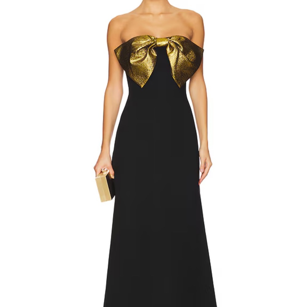 Simon Miller Black and Gold Strapless Maxi Gown